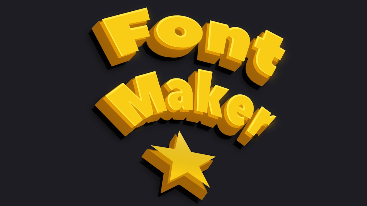 Texto 3D amarelo volumoso no estilo animado