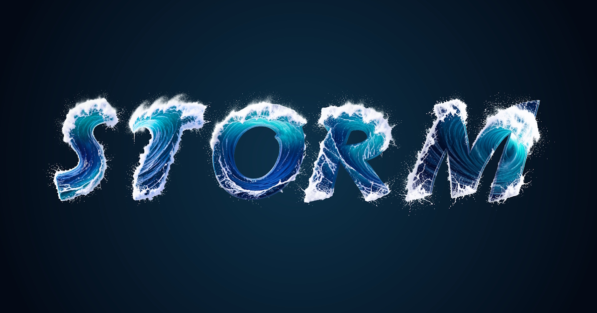 Texto aquático: exemplo de geração de fonte 3D com ondas e espuma do mar
