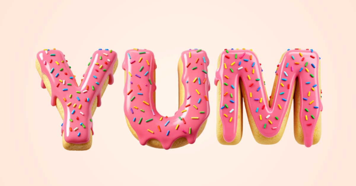 Fonte doce: exemplo de geração de texto 3D com rosquinhas cobertas com glacê e granulado