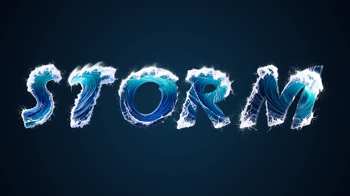 Texto 3D refrescante de água em forma de ondas marinhas com espuma branca