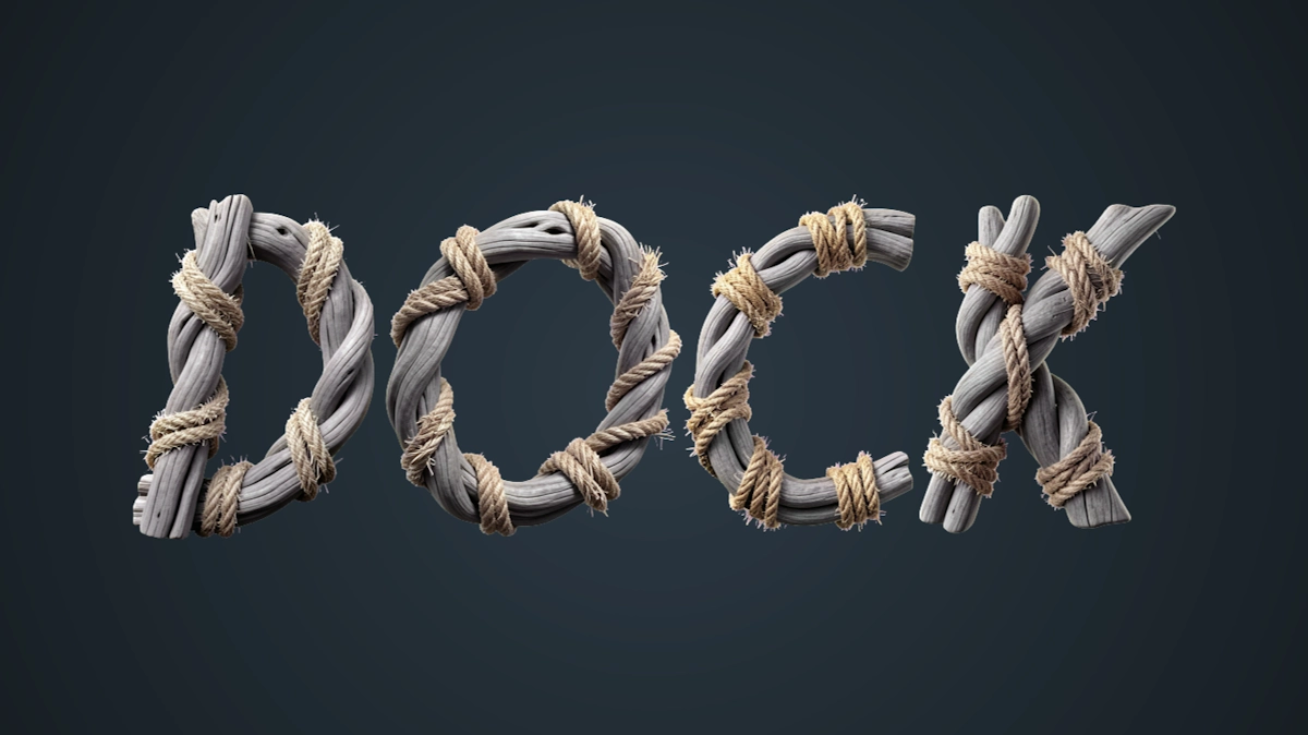 Texto 3D feito de galhos secos, amarrados com corda no estilo marinho