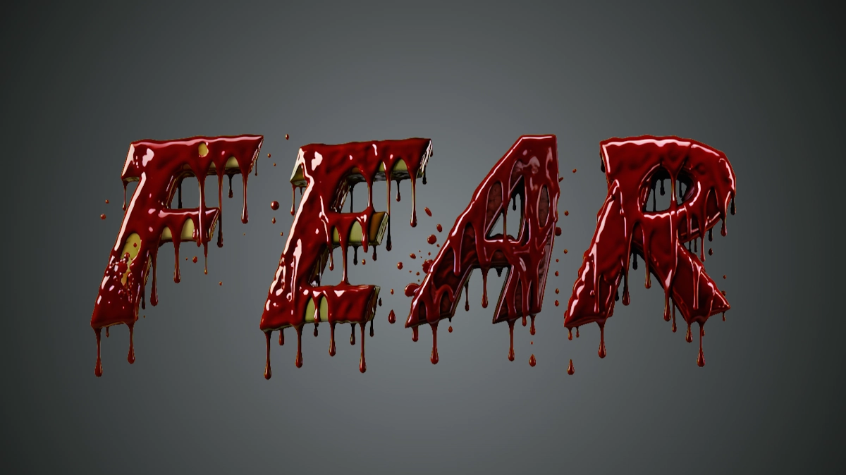 Texto 3D assustador coberto com sangue escorrendo
