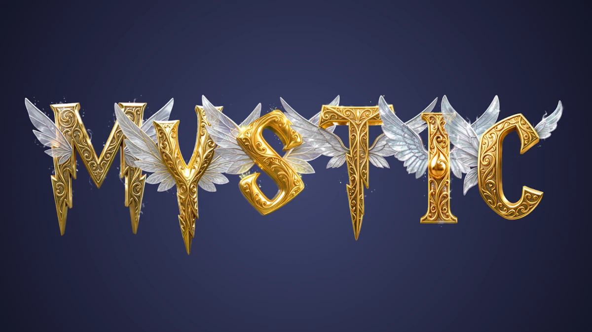 Texto dourado mágico com asas no estilo Golden Snitch de Harry Potter