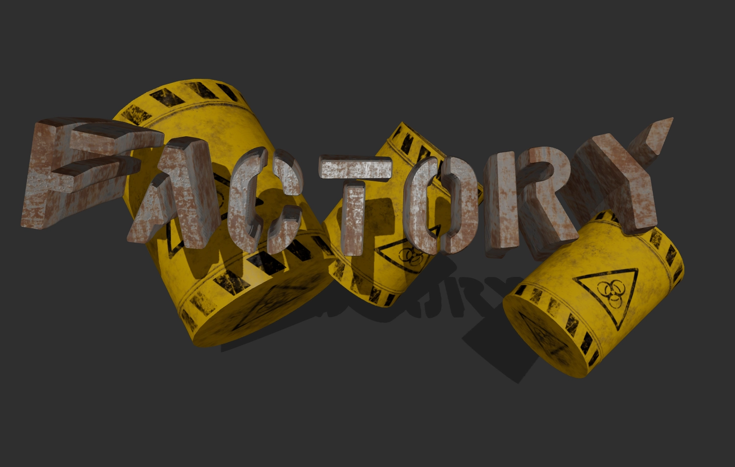 Texto 3D em estilo industrial metal enferrujado. Criar logotipo.