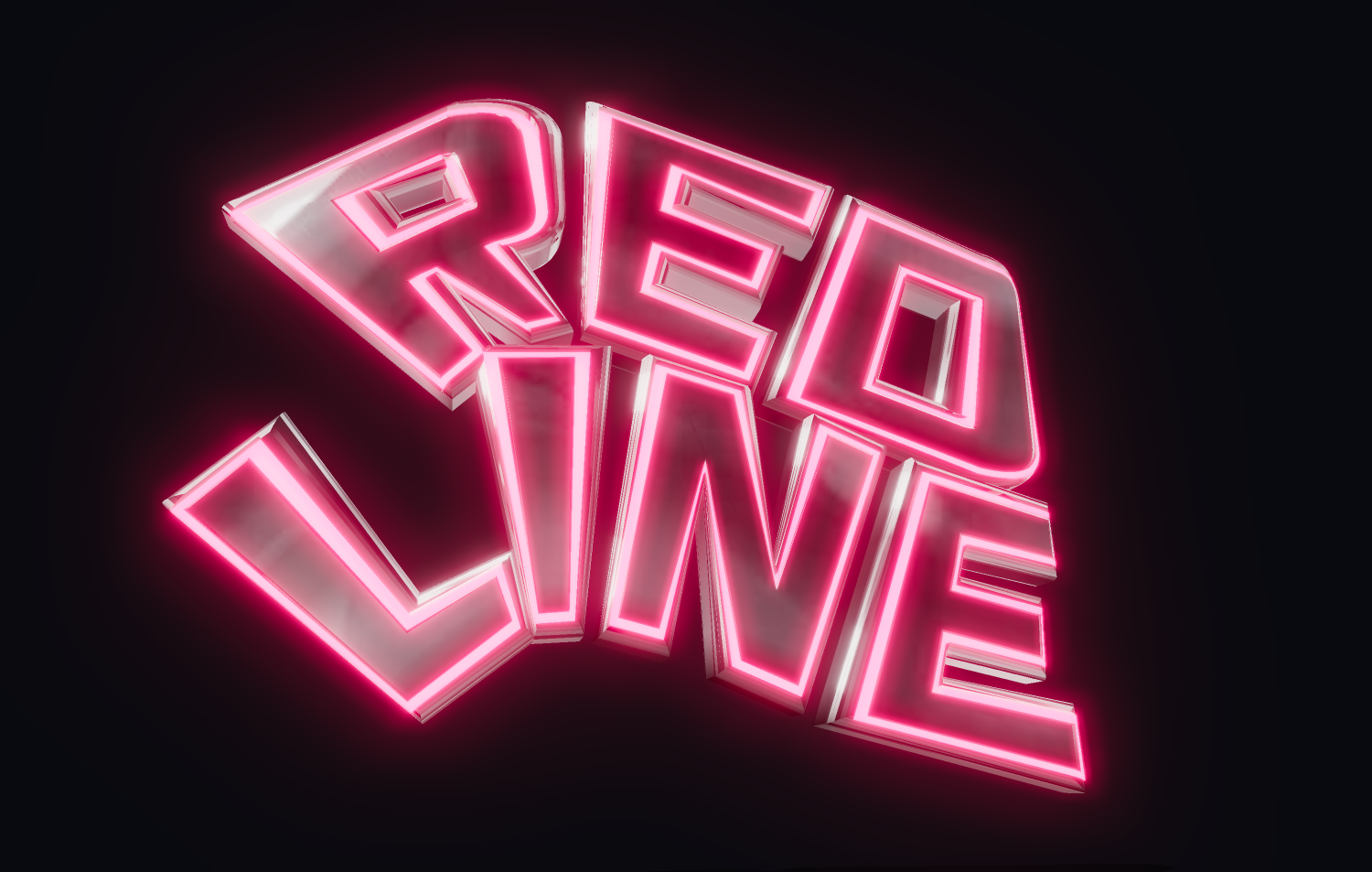 Texto 3D brilhante no estilo letreiro neon. Inscrição 3D.
