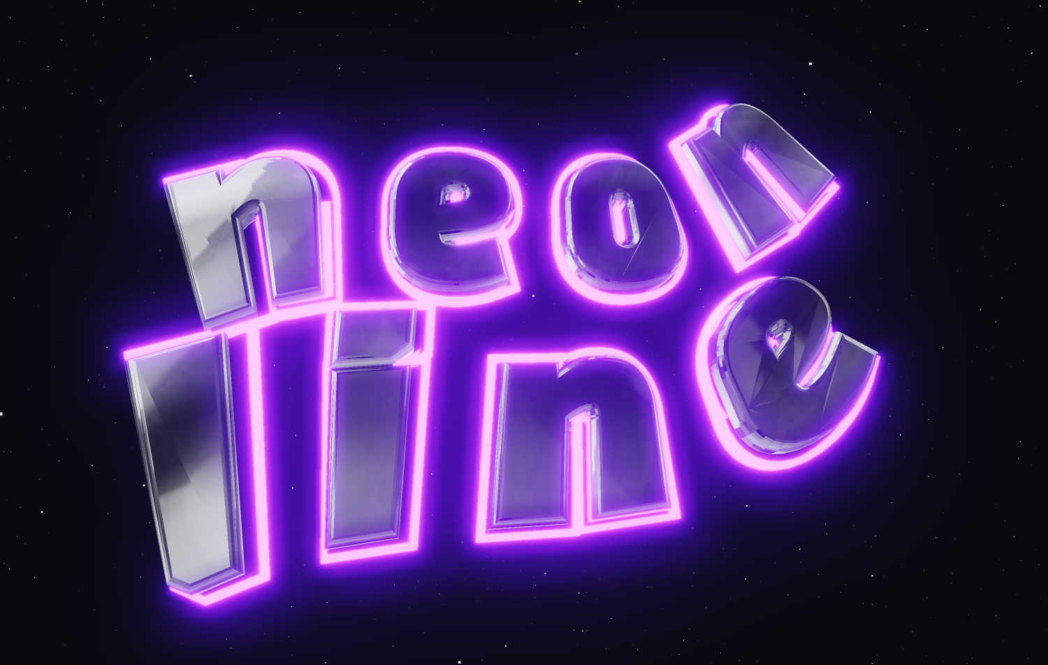 Texto 3D no estilo retro dos anos 80. Fonte cromada neon.