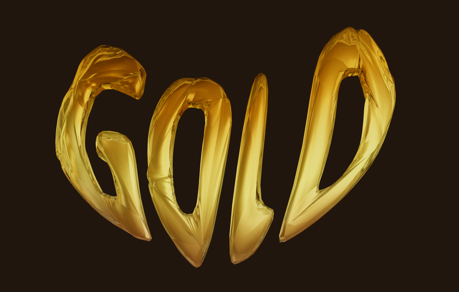 Texto 3D dourado em volume. Letras infláveis.