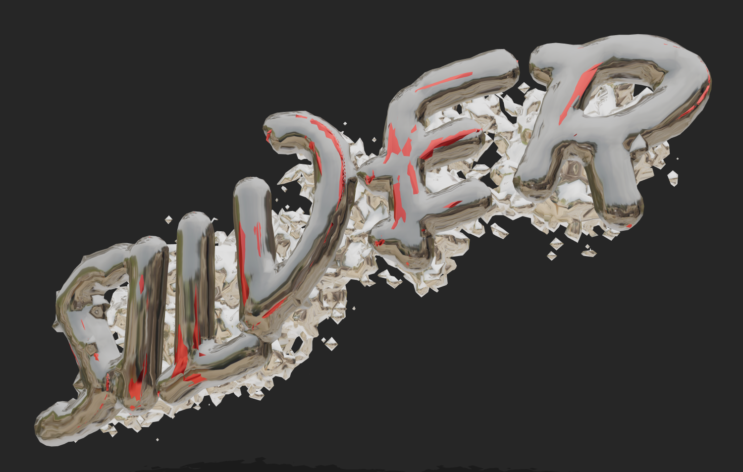 Texto 3D no estilo cromo desbotado. Fonte 3D grunge.