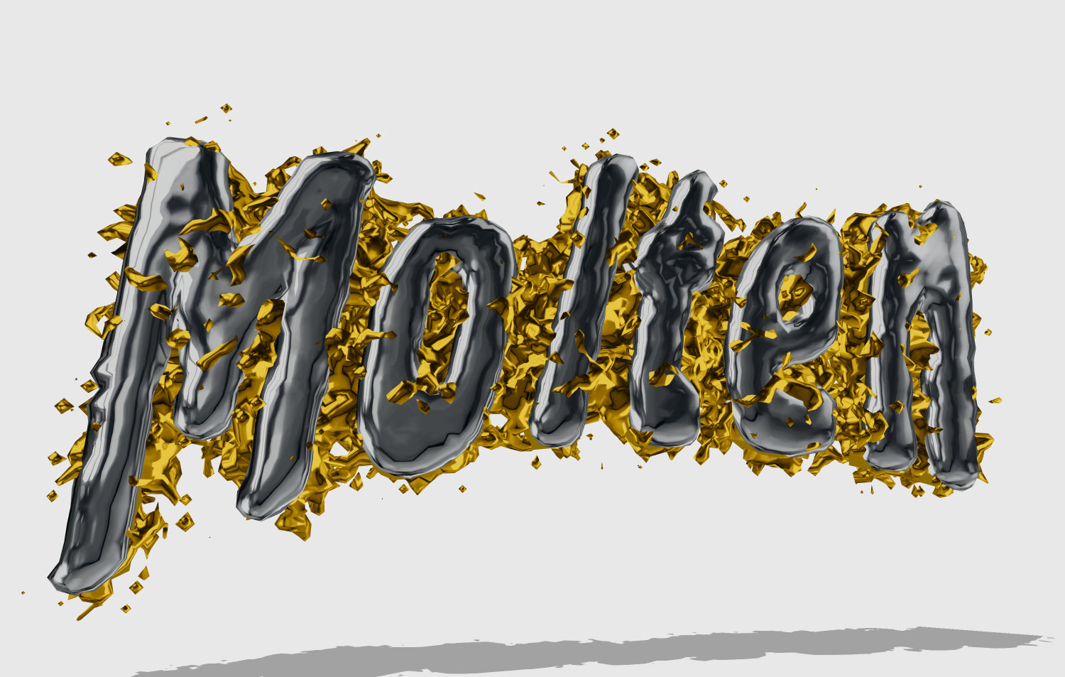 Inscrição 3D de metal derretido e ouro.