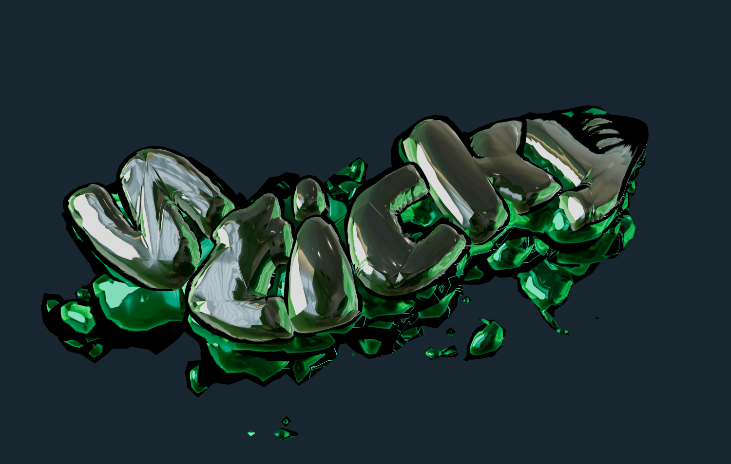 Texto 3D no estilo vidro verde derretido. Uma bela inscrição.