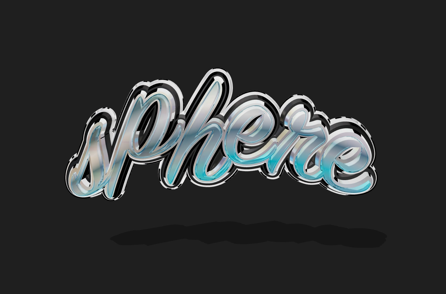 Texto 3D aqua-cromo em volume no estilo Y2K.
